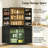 Black Farmhouse Tall Pantry Cabinet with 8 Door Racks, Vertical Kitchen Storage Cupboard with Oak-Grain Top, 29.9" W-253706055