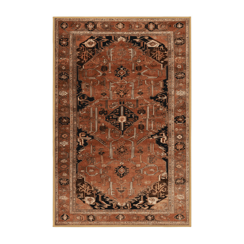 Machine Washable Persian Brown Area Rug, Rectangle 5' x 8'
