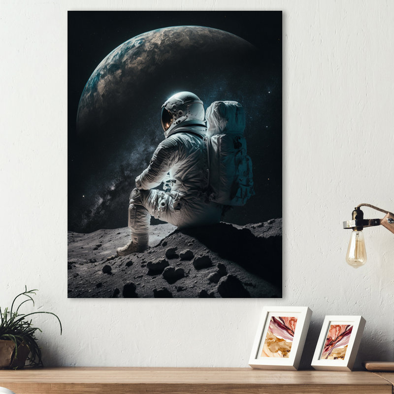 Spaceman on the Moon II - reproduction d'art sur toile, L 24 po x H 32 po, Toile tendue