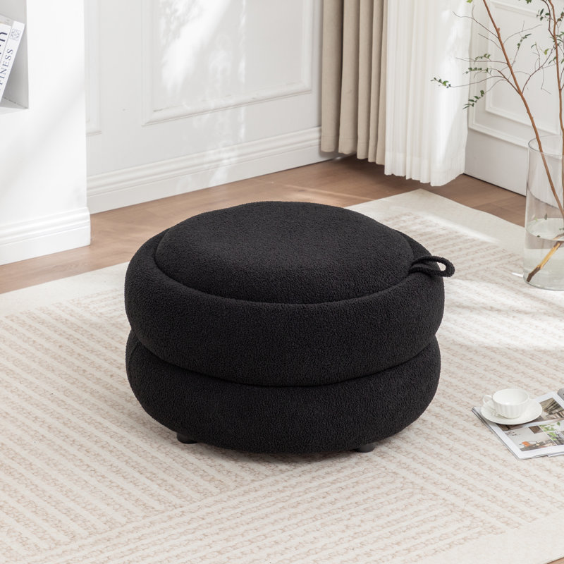 Upholstered Round Storage Ottoman, Black