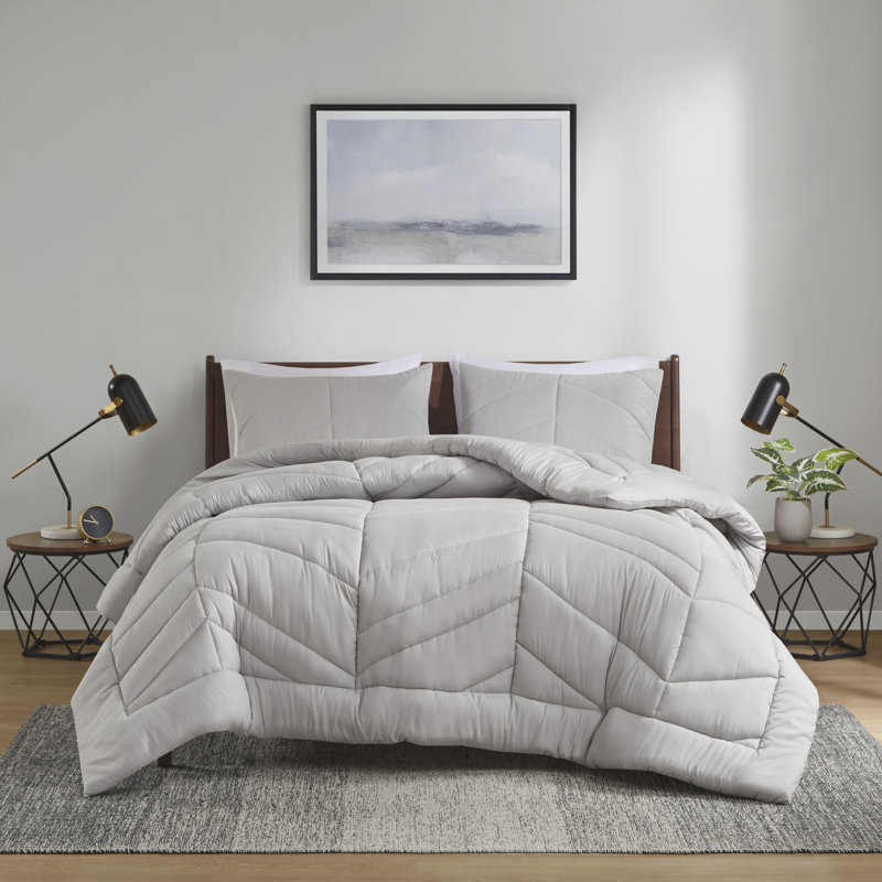 Gray Twin Microfiber Reversible Chevron Comforter Set