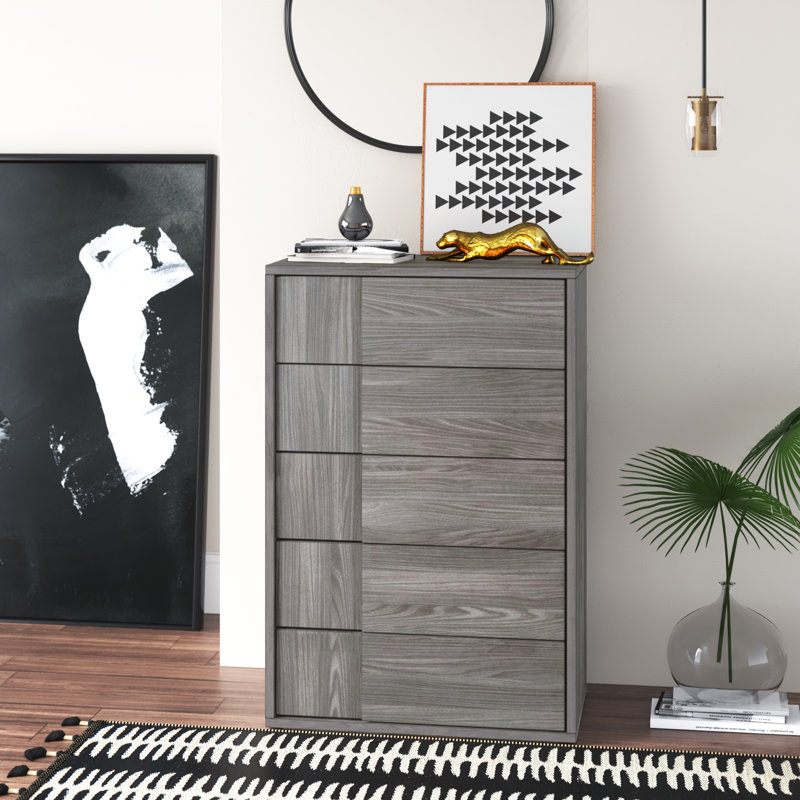 Commode 5 tiroirs Amanda, Gris orme