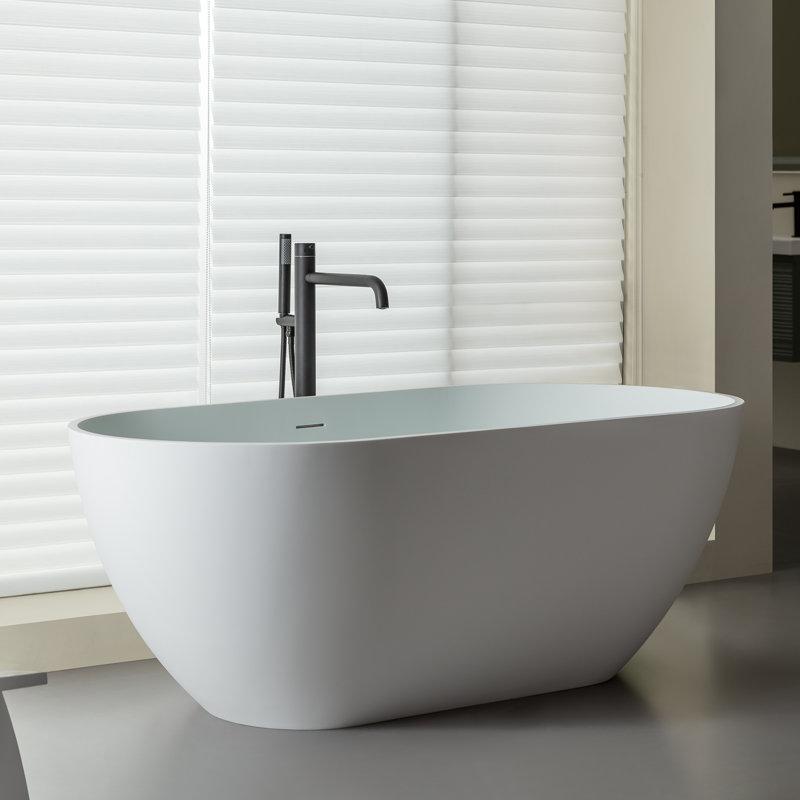59'' x 29'' Freestanding Soaking Tub Stone Resin Solid Surface Bathtub, Matte White