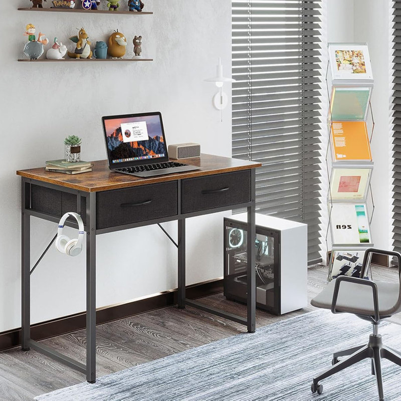 Small Desk With Fabric Drawers- For Bedroom, Vanity Desk With Storage, Home Office Computer Desk For Small Spaces, 32 Inch Modern Work Writing Study Table