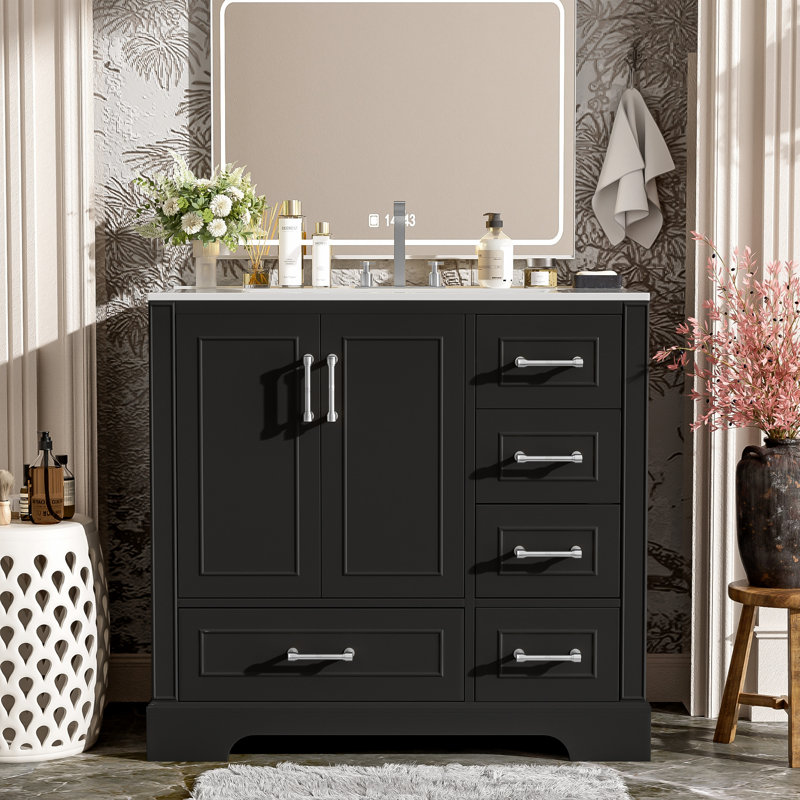 Meuble-lavabo traditionnel 36 "avec lavabo en céramique, Noir