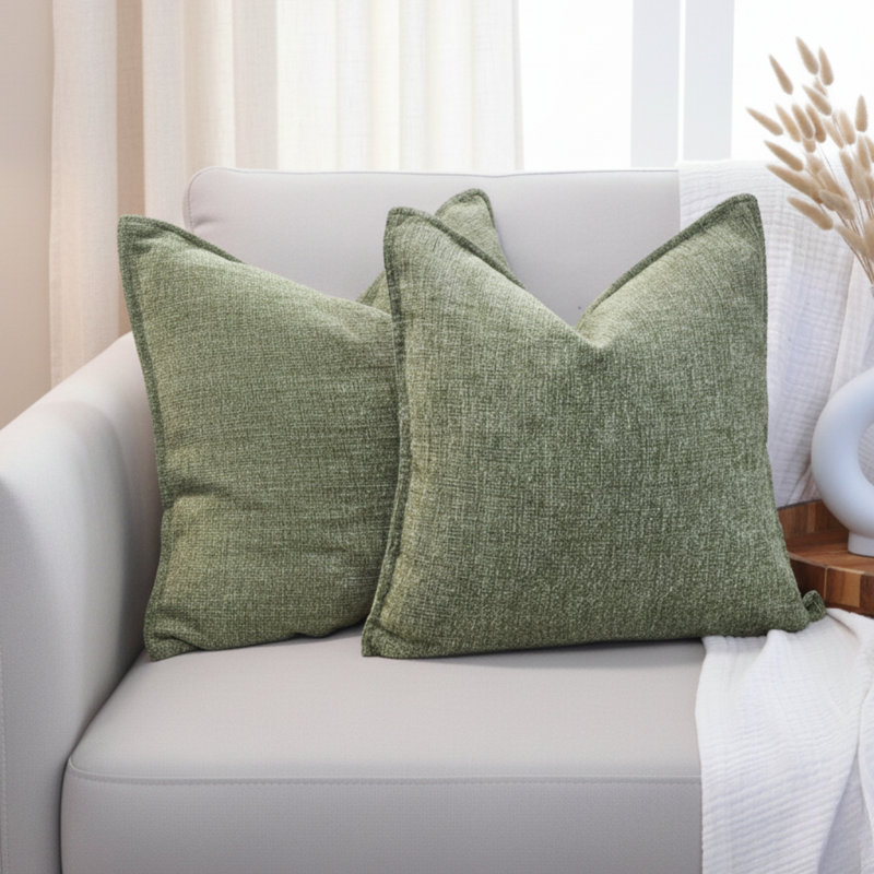 Ensemble de 2 housses de coussin en chenille à texture douce, Carré 24 po, Housse de coussin seulement - sans coussin