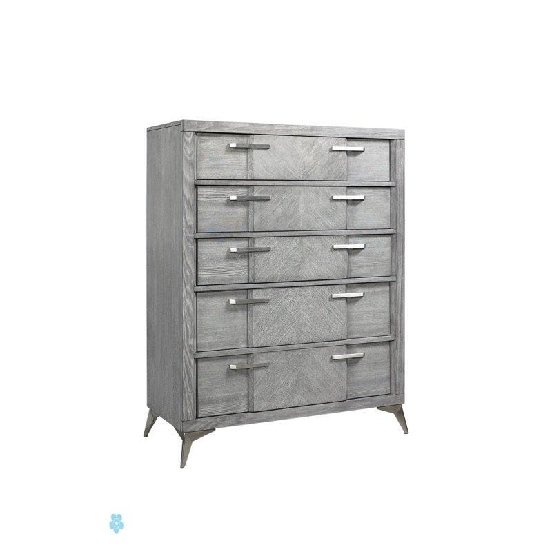 Commode 5 tiroirs en placage assorti gris