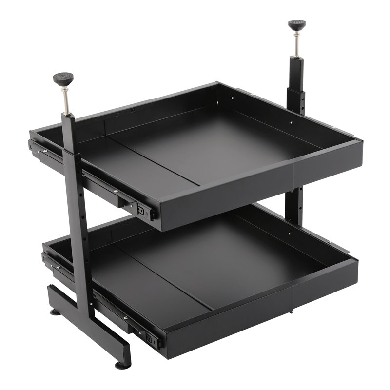 Organisateur extensible sous l'évier en acier au carbone robuste, support de tiroir coulissant à 2 niveaux, l 16,14 po -23,62 po x P 20,87 po x H 18,50 po -35,43 po