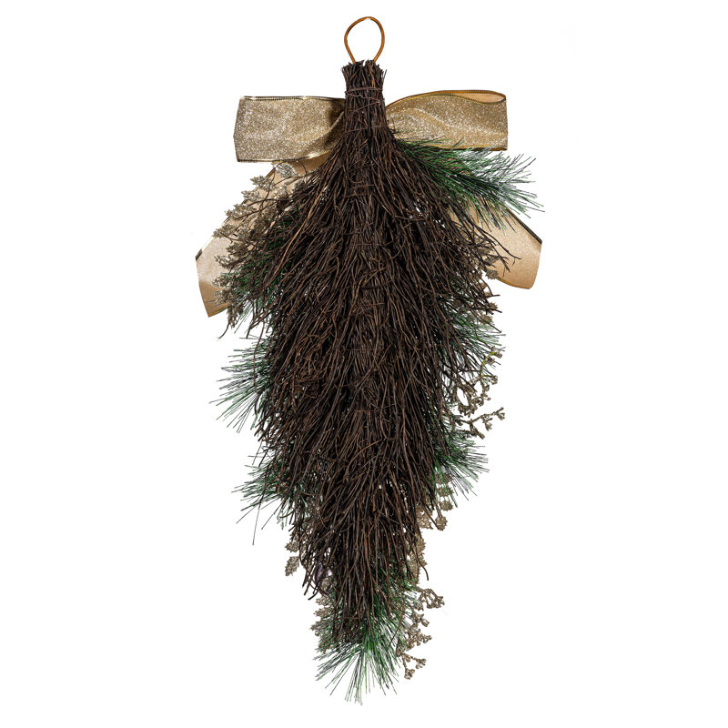 Ornement artificiel branches de pin scintillantes avec ornements, H 24 po