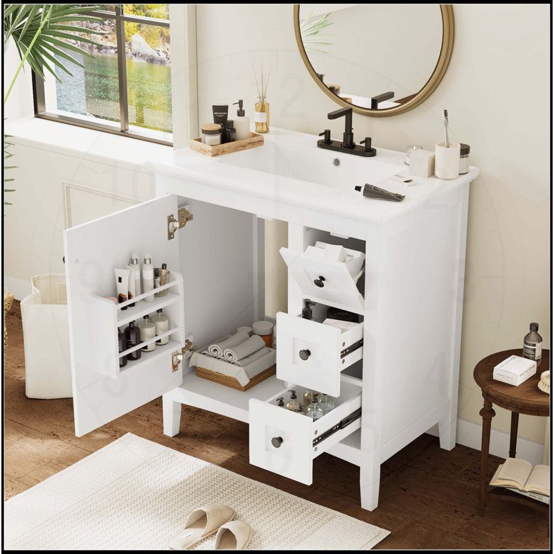 Meuble-lavabo 30 po avec lavabo en céramique, Blanc