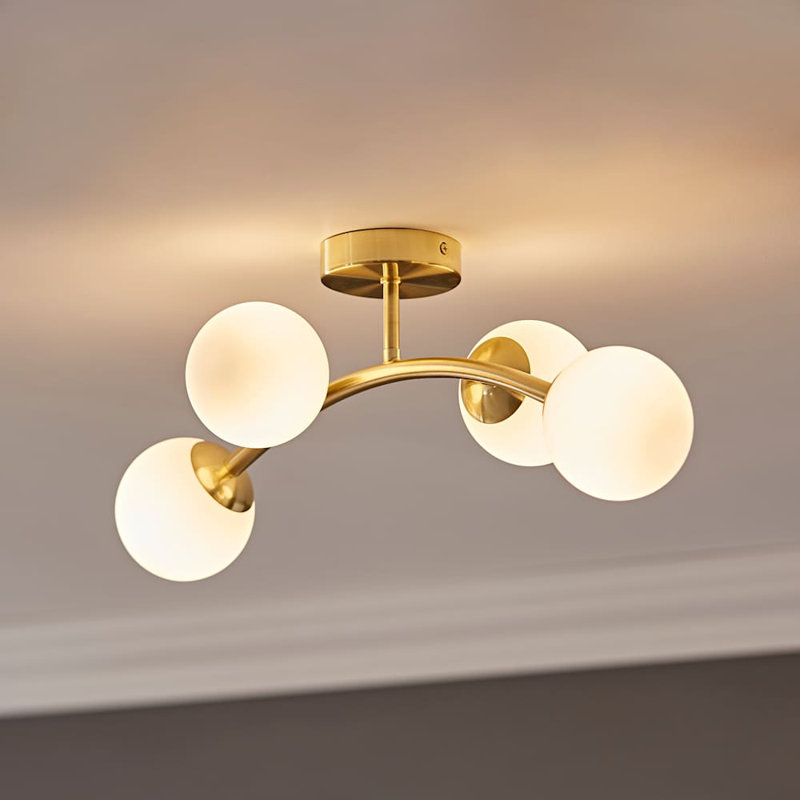 Adael Glass Semi Flush Mount, Gold, Yes