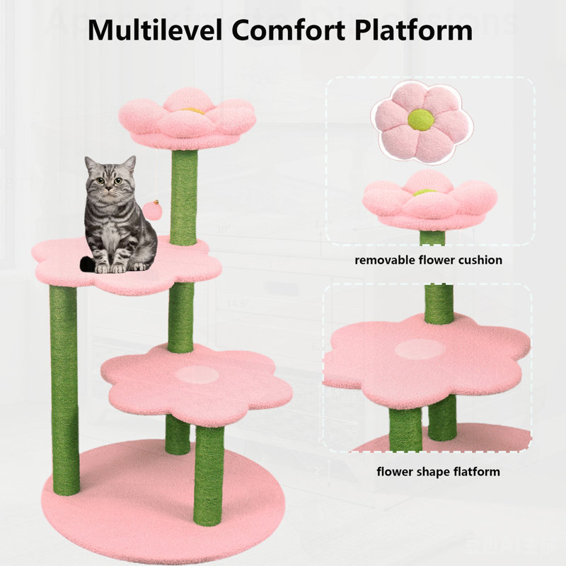 Arbre à chat à plusieurs niveaux avec perchoir douillet amovible, poteaux à griffer et jouets suspendus pour permettre aux chatons et aux chats de grimper, de se reposer et de jouer