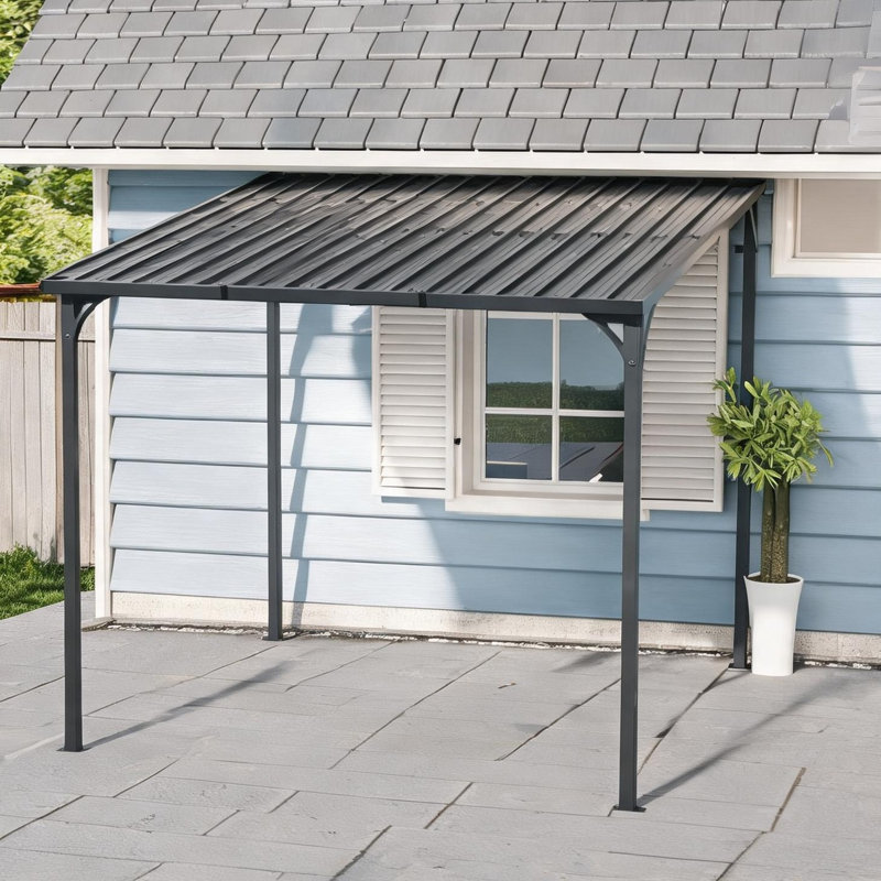 Abri de jardin en métal noir, 111,9 x 120,3 x 98,6 po, avec contrôle pratique pour l'espace extérieur