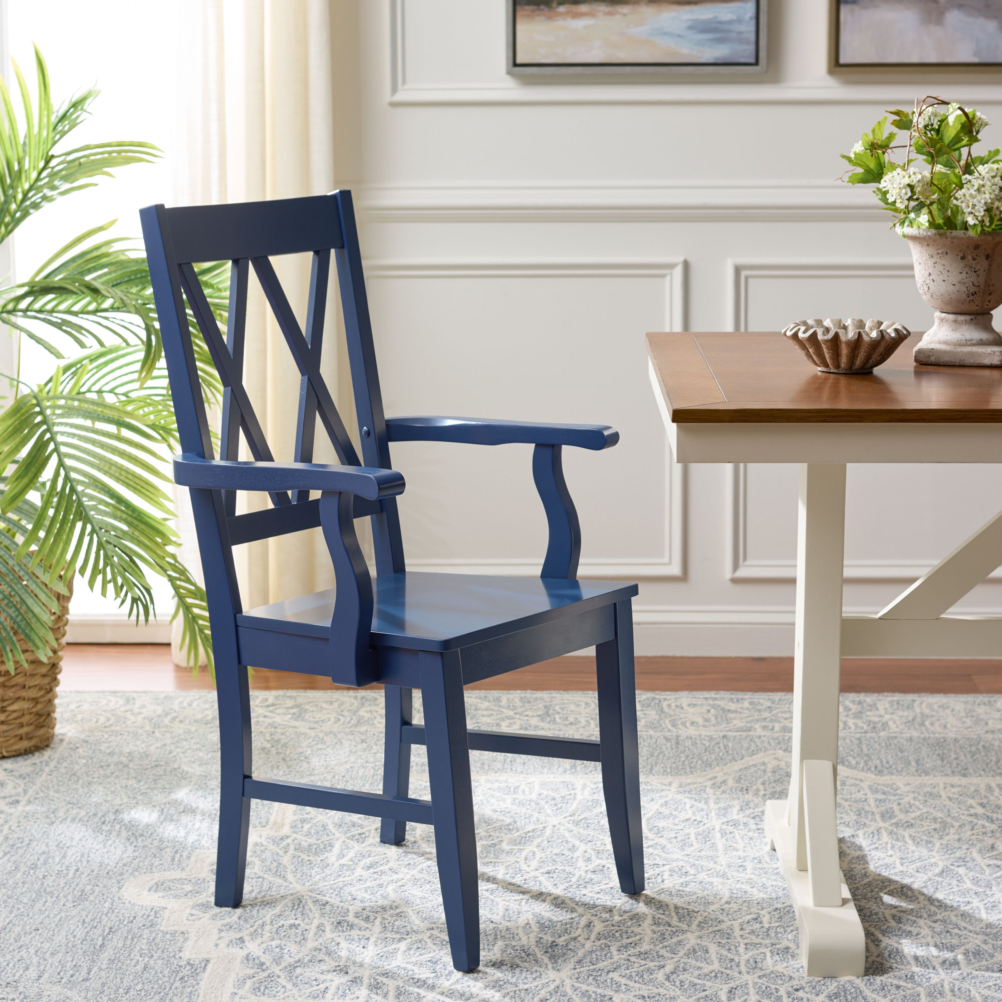 Yelena Double X-Back Arm Chair, Dark Blue