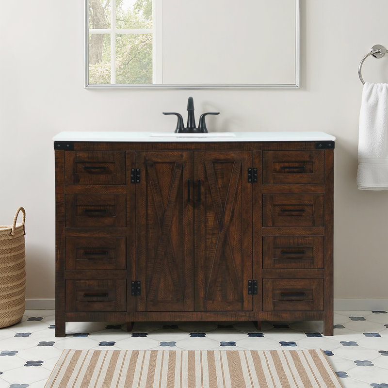 Slayton 48'' Single Bathroom Vanity with Engineered Marble Top, Expresso