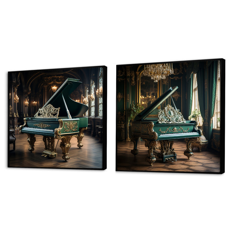 Piano victorien virtuose - ensemble de 2 collages carrés, Cadre flottant noir, H 16 po x l 33 po