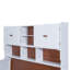 Lit plateforme simple avec rangement multiple, blanc et noyer