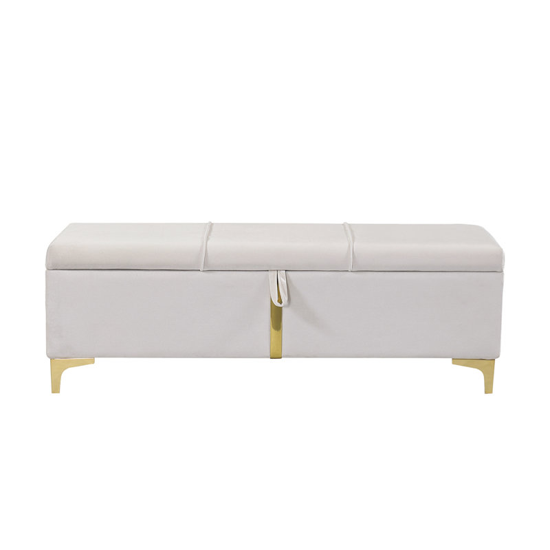 Elegant Upholstered Storage Ottoman,Storage Bench With Metal Legs For Bedroom,Living Room,Fully Assembled Except Legs,Beige