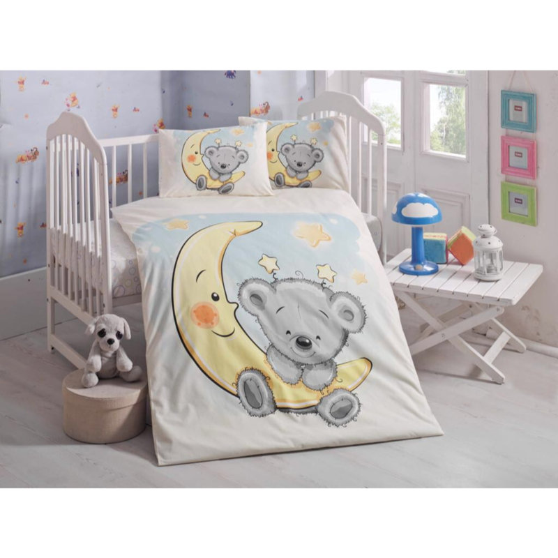 Ensemble de housse de couette 100% coton Renforce Baby, housse de couette et drap plat 39,4 po x 59,1 po | Comprend 2 taies d'oreiller de 13,8 po x 17,7 po | 145 fils au pouce carré, gris élégant, beige, jaune, orange et bleu | Lavable à la machine