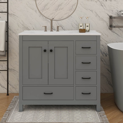 Meuble-lavabo de salle de bain 36 po avec lavabo 36 po - 5 tiroirs pratique