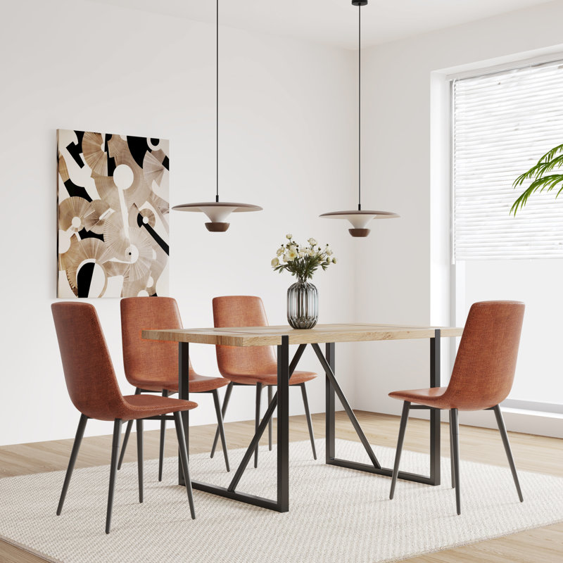 Table de salle à manger moderne avec plateau en bois d'ingénierie de 3,8 cm d'épaisseur et supports métalliques pour salon, bureau de 140 cm.