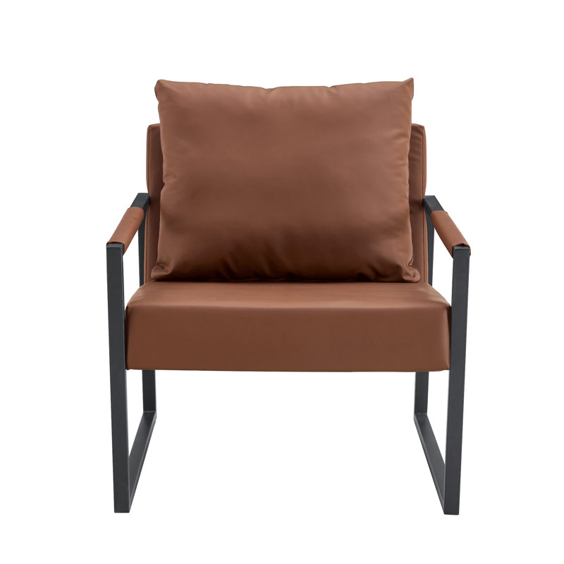 Ensemble de 1 canapé classique en cuir de polyuréthane brun et structure en métal - Conception ergonomique (y compris la chaise)