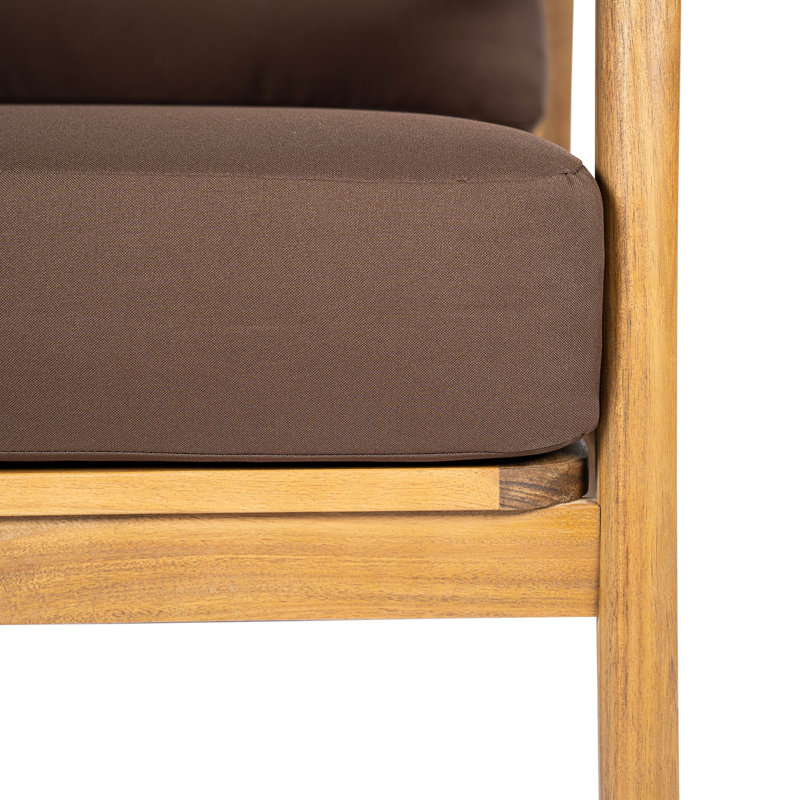Fauteuil club d'extérieur, structure en bois d'acacia avec dossier en corde, coussins bruns hydrofuges pour patio / cour arrière / terrasse (ensemble de 2)