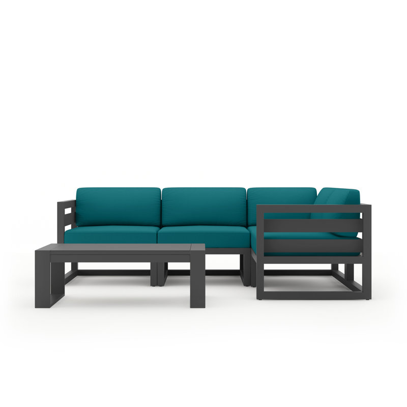 Avion 5 Piece Sectional Set - Black, Canvas Charcoal Sunbrella® Canvas, Slate