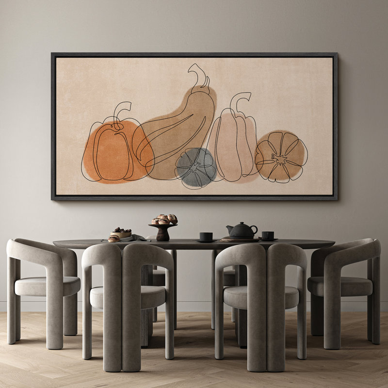 Aliments de cuisine aquarelle orange brun, citrouille et gourde, H 30 po x l 60 po, Noir, noir, noir, noir
