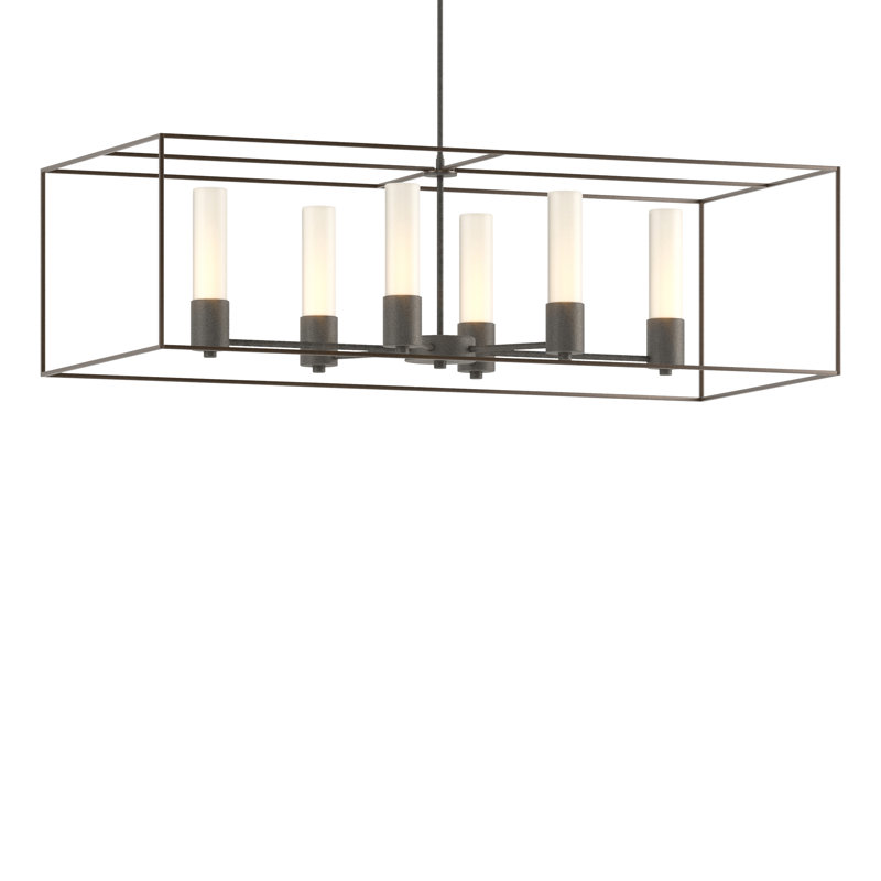 Portico 6 - Light Kitchen Island Linear Pendant, Opal, Natural Iron, Bronze