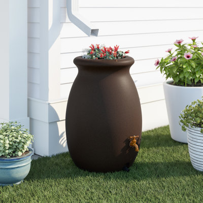 August Grove 50 Gallons Plastic Drainable Dual Overflow Rain Barrel