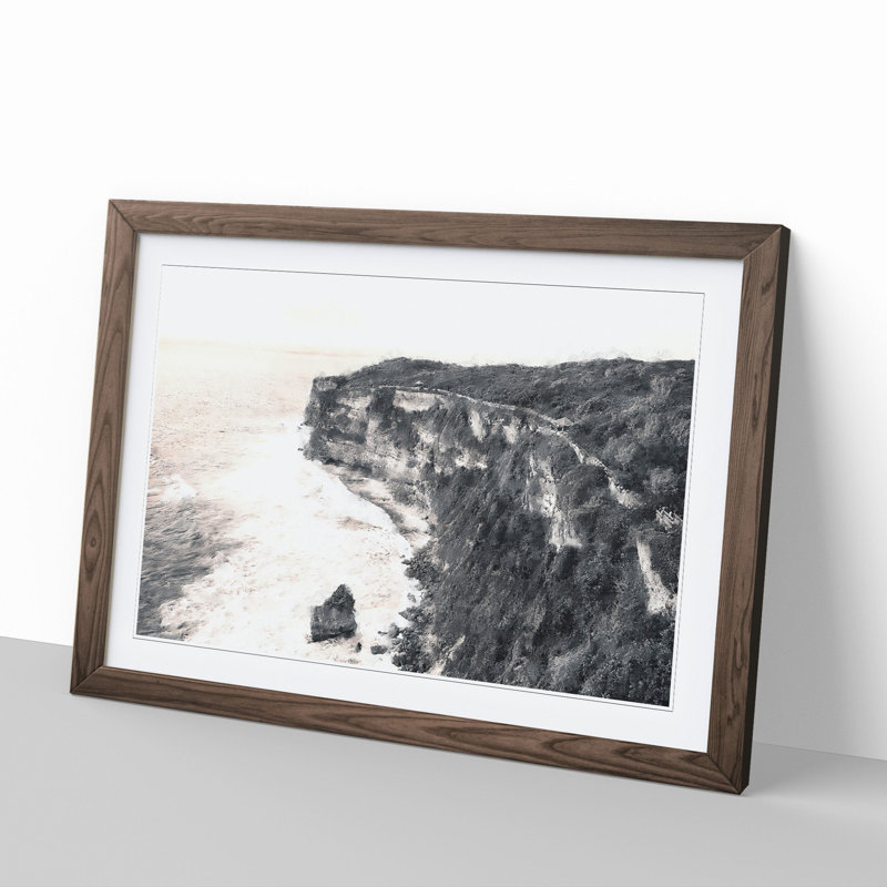 Uluwatu Temple in Bali Indonesia - Picture Frame Painting, 36cm H x 48cm W x 2cm D, Walnut Framed