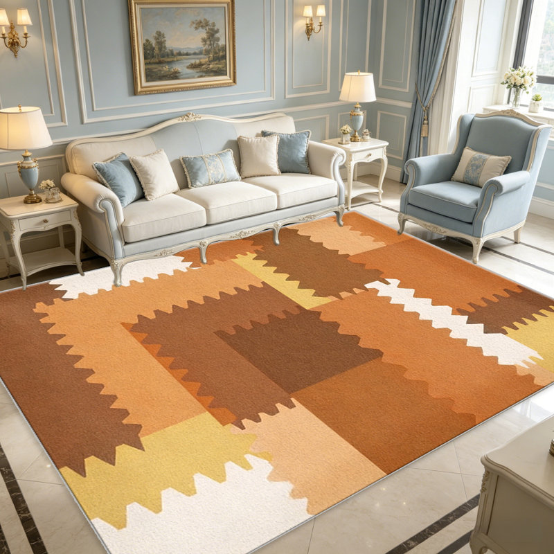 Orange Serrated Patchwork carpet-easy to clean, machine-washable, soft and comfortable; suitable for door mats, kitchens, living rooms, bedrooms, corridors, and laundry areas. Easy to clean, durable carpet for home decoration.
