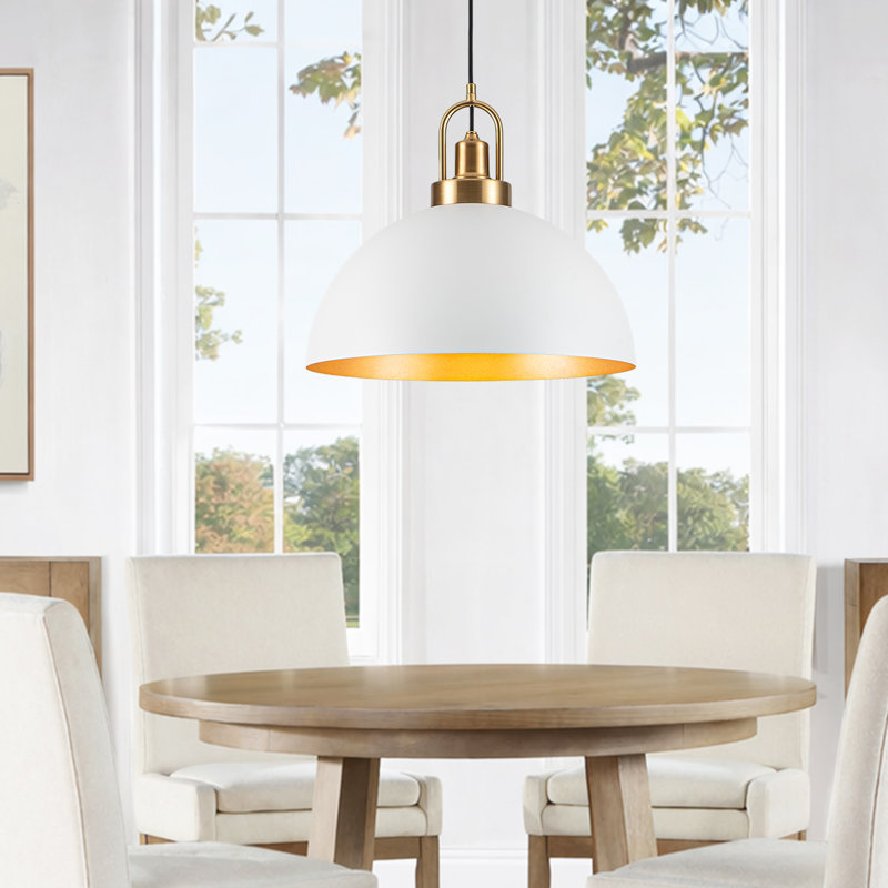 Modern Industrial 15.7" Dome Pendant Light Fixture, White, 15.7"