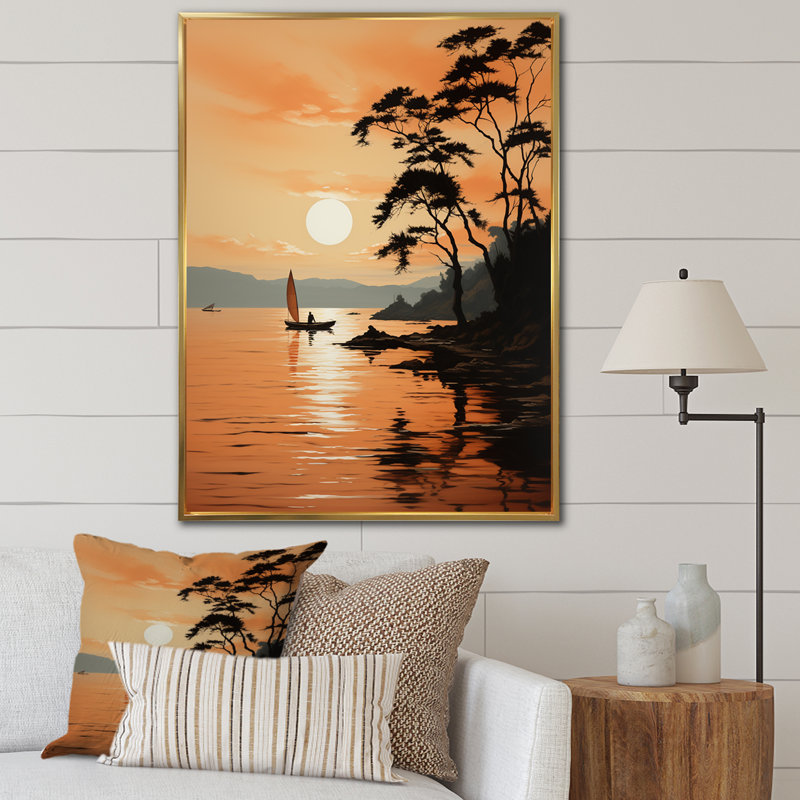 Edwinton Golden Sunrise Silhouetted I sur toile, H 32 po x l 16 po x P 1 po, Cadre flottant doré