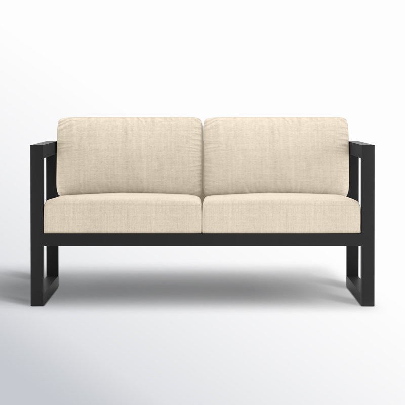 Avion 3 Piece Sofa Loveseat Set, Canvas Flax Sunbrella® Canvas, Black