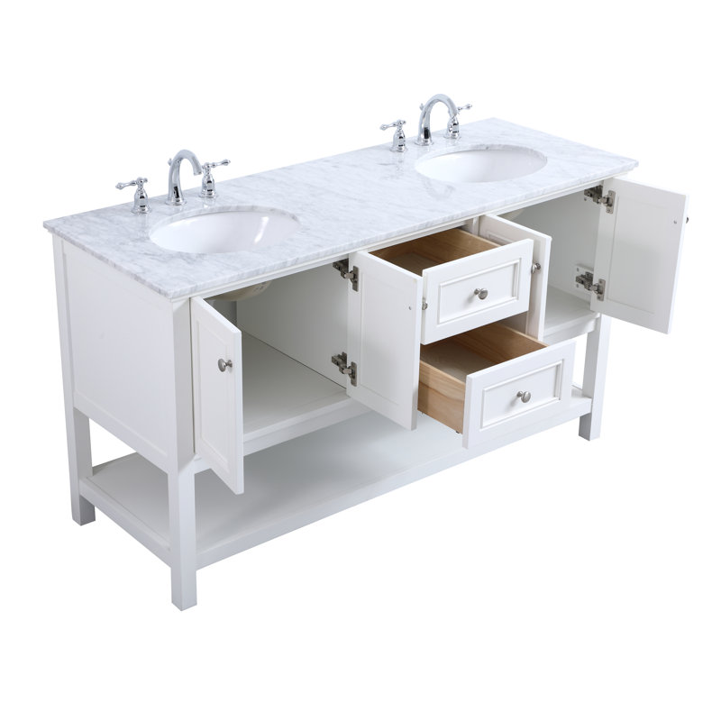 Bonsai 60'' Double Bathroom Vanity with Carrara Marble Top, White