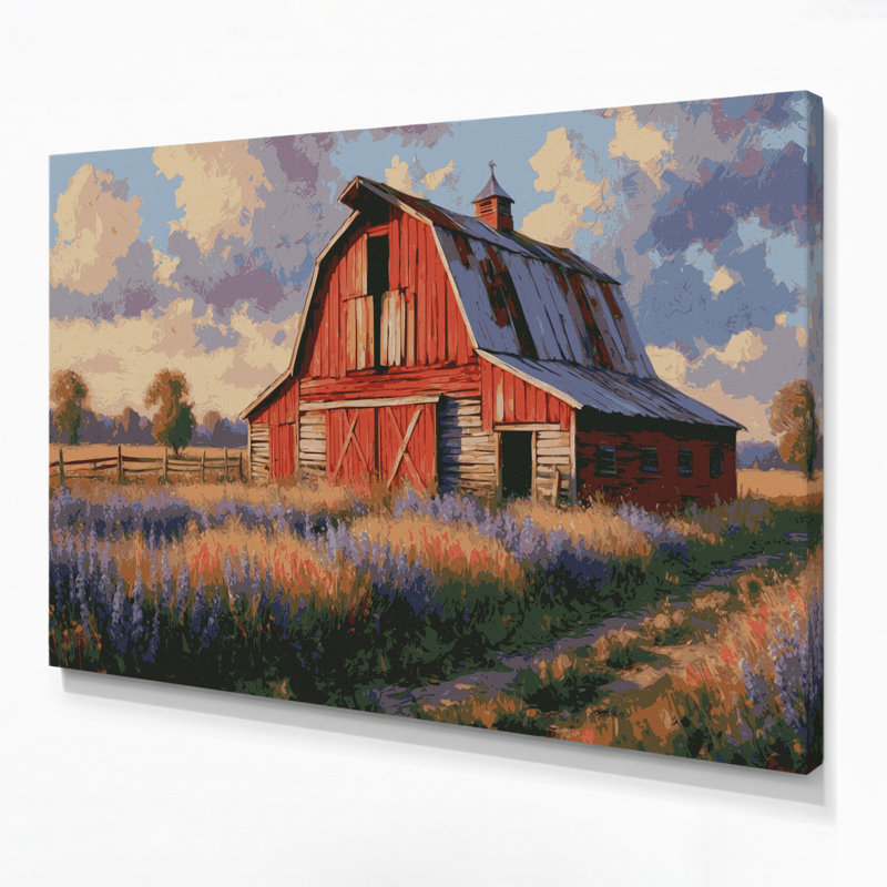 Ferme, grange rouge, toile, art mural, H 24 po x l 36 po