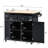 Kitchen Island With Electrical Socket & Foldable Leaf. Black. Wine Holder, Side Storage. Easy To Maintain Connection Expandable Shelf, Compartment, Modern Look-568209045-568209041