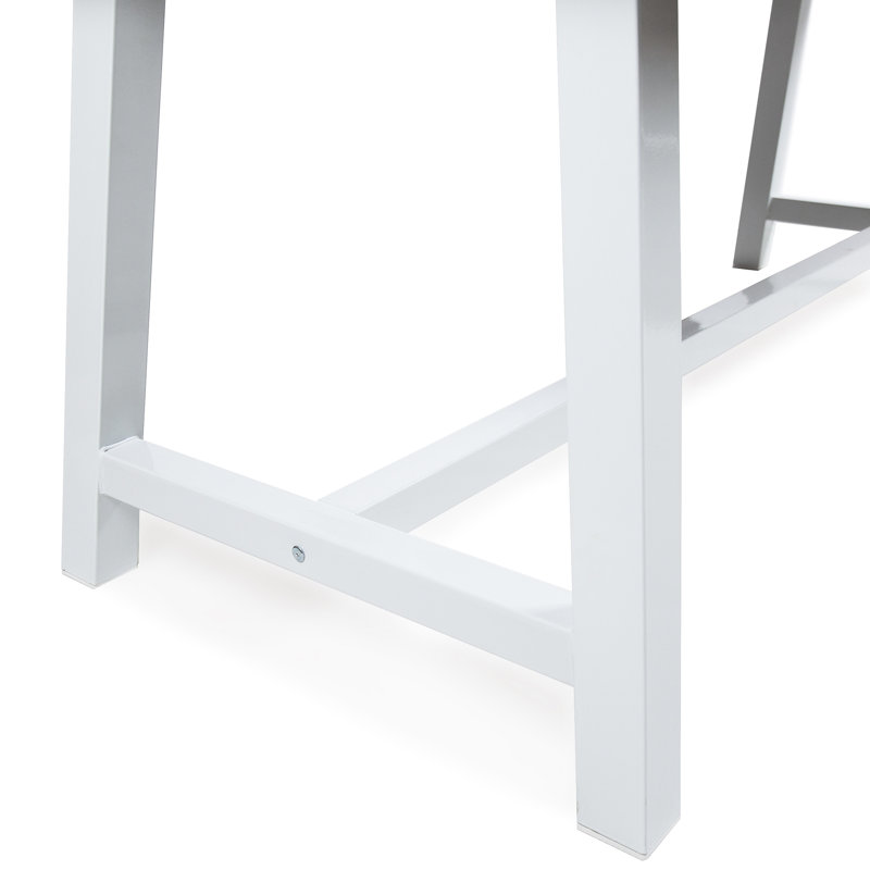 Table de salle à manger d'extérieur en bois et structure en métal rustique blanc, finition brun foncé, 29,5 po de hauteur, 70,0 po de largeur, 34,73 po de profondeur, capacité de 300 lb, assemblage requis, conception à lattes dans les instructions