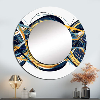 Srah Helix Expression abstrait jaune et bleu - miroir mural décoratif vagues