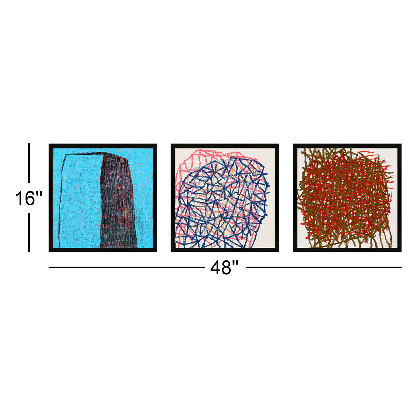 Drewes "Tangle" 3-Piece Print Set, Black, 16" H x 48" W  x 1.25" D