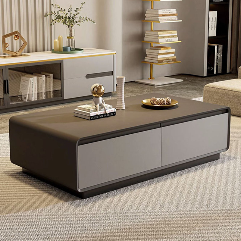 Rectangular high-end simple creative coffee table, 14.96" H x 55.12" L x 27.56" W, Black, Black