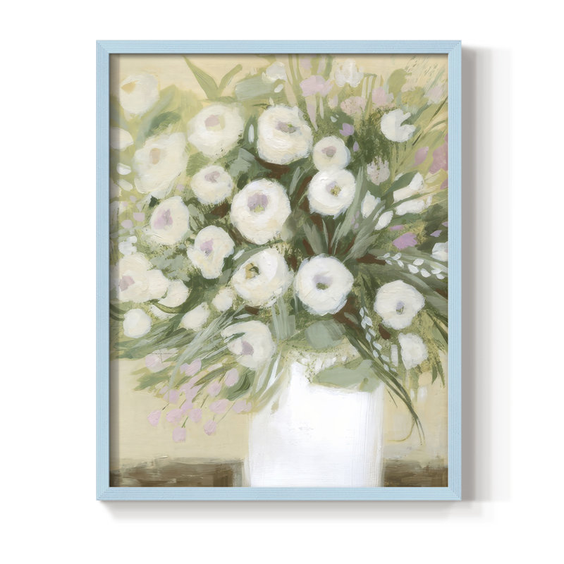«Soft Sun Bouquet II», reproduction encadrée - bois massif, H 30 po x l 24 po, Blue