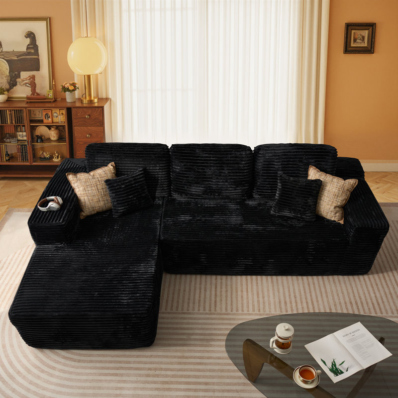 Canapé modulaire en forme de L pour canapé-lit 104 po Tashonda Boneless, Orienté à gauche (vu de face), Polyester noir