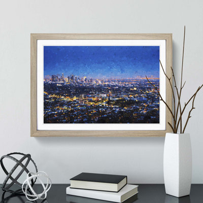 Los Angeles City Skyline at Night in Abstract - Picture Frame Graphic Art Print