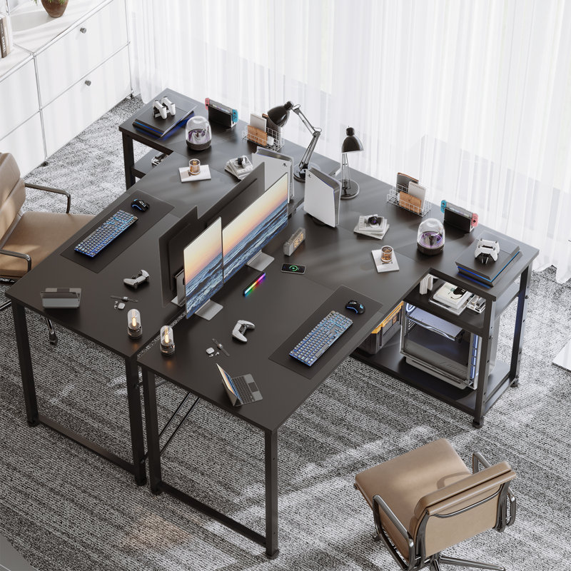 Ambus L Shape Computer Desk, Left Hand, 100cm W x 80cm D, Black/Black
