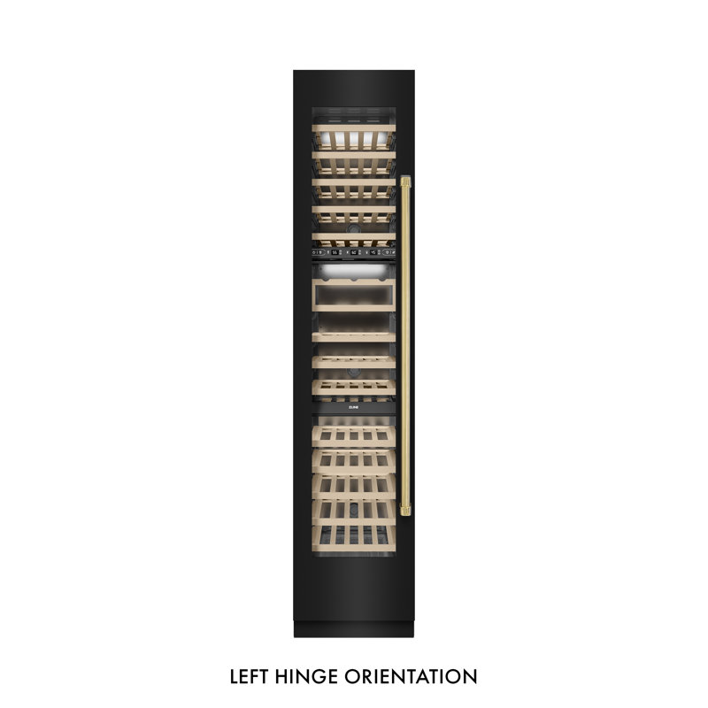 ZLINE Autograph 18 in. Black Stainless 68 Bottle Left Hinge Column Wine Cooler with Gold Accents, Gold, Right Handed