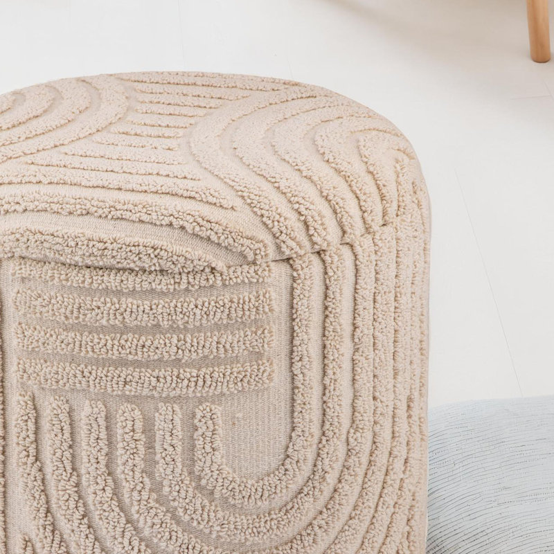Decorative Stool with Storage Space, Round, 40 x 45cm, Beige, Boho