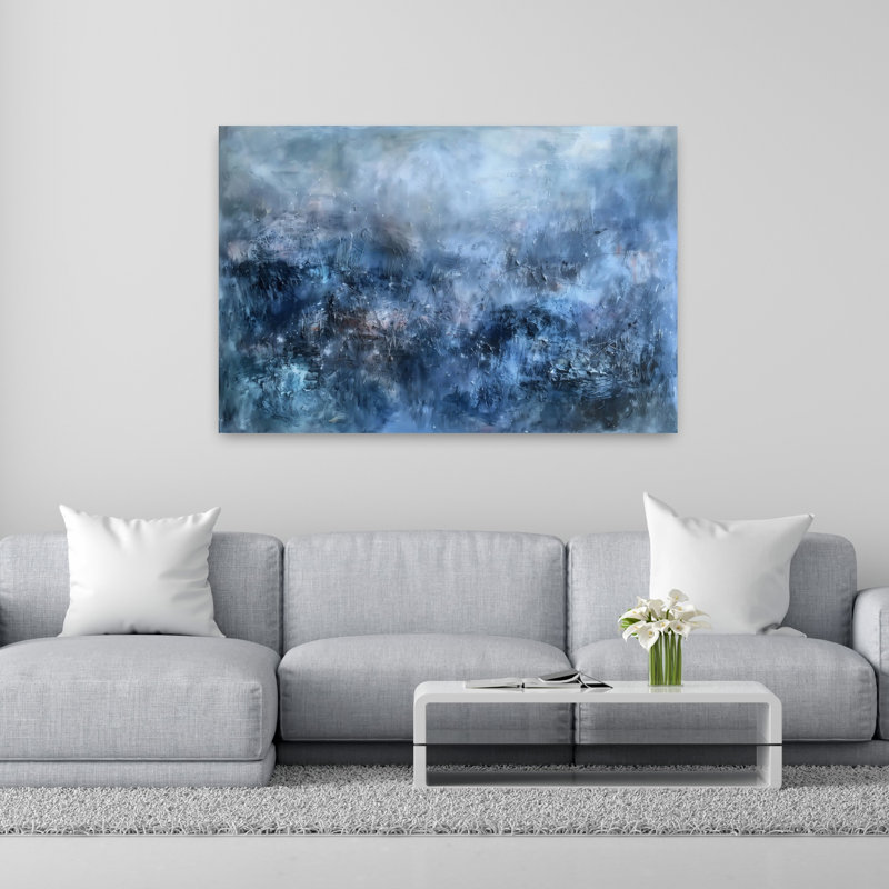Mystique bleu abstrait paysage éthéré contemporain, art mural